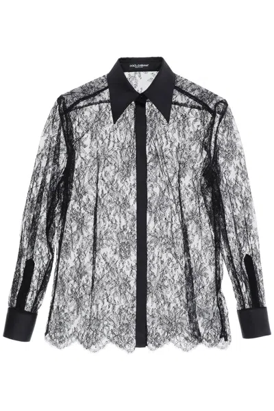 Shop Dolce & Gabbana Floral Chantilly Lace Shirt For Women In Black