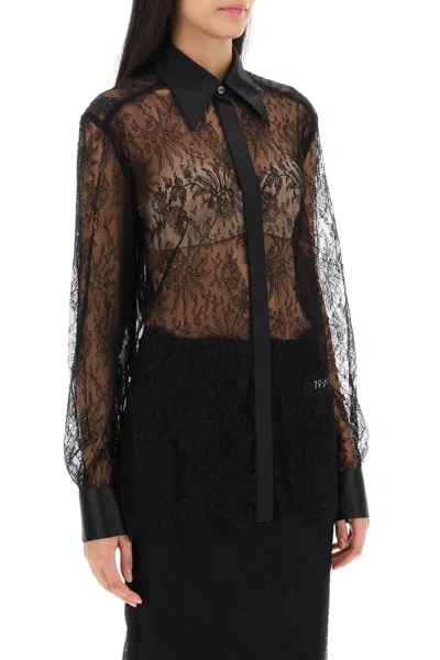 Shop Dolce & Gabbana Floral Chantilly Lace Shirt For Women In Black