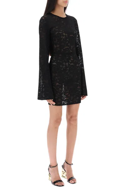 Shop Dolce & Gabbana Floral Knit Mini Dress For Women In Black