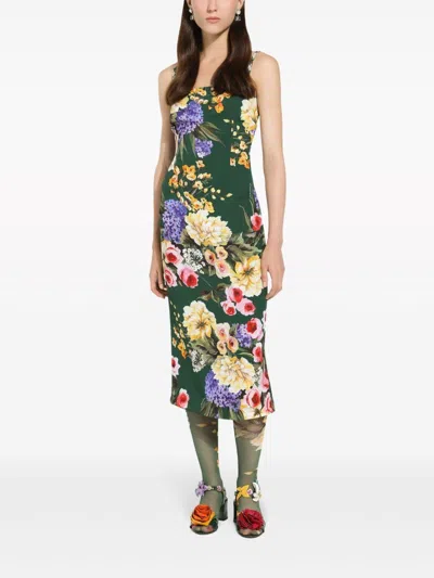 Shop Dolce & Gabbana Floral Maxi Dress With Straps In Green For Women In Giardfvde
