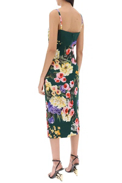 Shop Dolce & Gabbana Garden Print Sleeveless Sheath Dress In Green