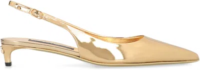 Shop Dolce & Gabbana Gold Leather Pointy Toe Slingback Pumps For Women For Fw23