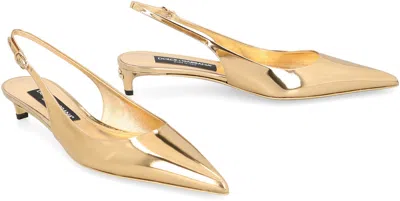 Shop Dolce & Gabbana Gold Leather Pointy Toe Slingback Pumps For Women For Fw23