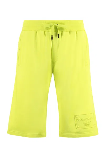 Shop Dolce & Gabbana Green Ribbed Fleece Shorts For Men
