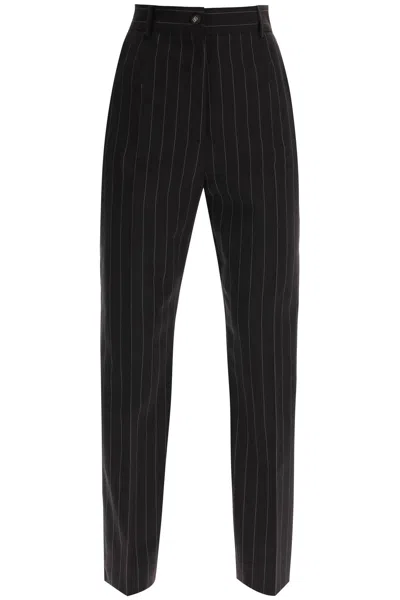 Shop Dolce & Gabbana High-rise Pinstriped Wool Pants In Multicolor