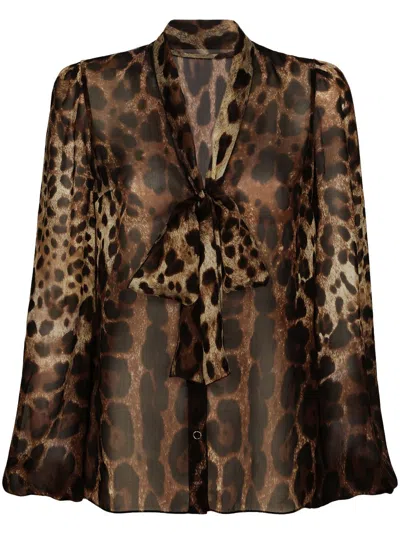 Shop Dolce & Gabbana Leopard Print Silk Blouse For Women In Lime