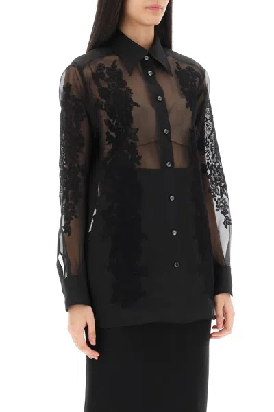 Shop Dolce & Gabbana Light Knit Shirt With Lace Inserts For Women In Black