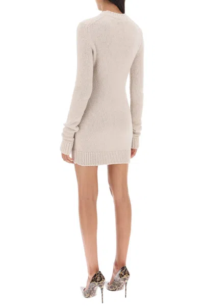 Shop Dolce & Gabbana Luxurious Beige Long-sleeved Mini Dress For Women | Fw23 Collection