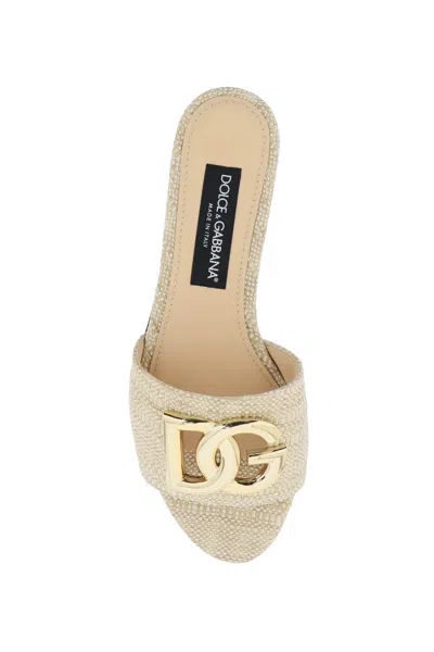 Shop Dolce & Gabbana Luxurious Dg Logo Slide Sandals In Sabbia For Women In Tan