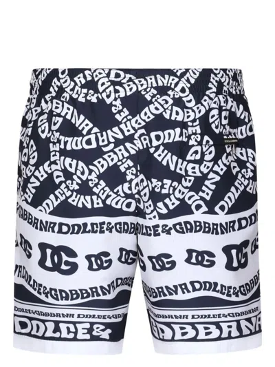 Shop Dolce & Gabbana Luxurious Print Swim Shorts For Men In Blue For Ss24 In Navy