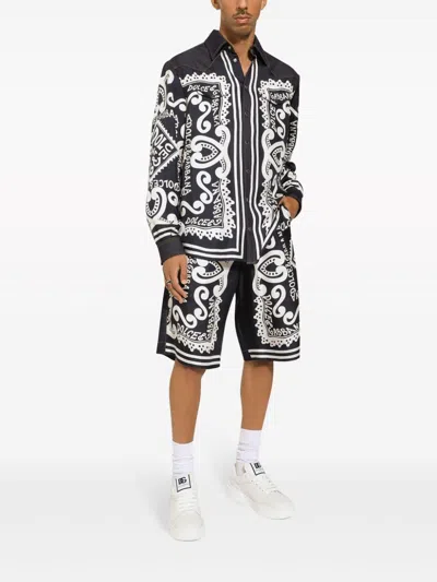 Shop Dolce & Gabbana Multicolour Abstract Pattern Print Men's Denim Shorts In Tan
