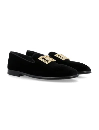 Shop Dolce & Gabbana Men's Black Velvet Loafers For Ss24 Season