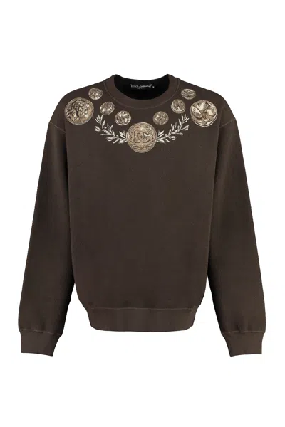 Shop Dolce & Gabbana Men's Monete Print Crew-neck Sweatshirt In Brown