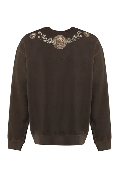 Shop Dolce & Gabbana Men's Monete Print Crew-neck Sweatshirt In Brown