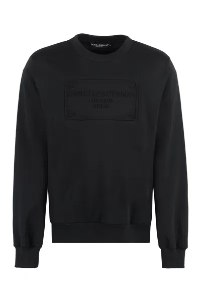 Shop Dolce & Gabbana Men's Embossed Logo Detail Cotton Sweatshirt In Black