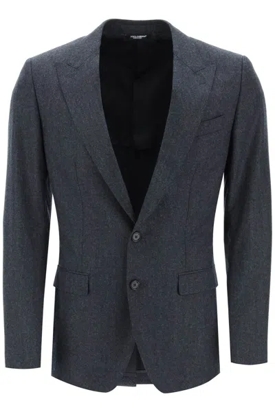Shop Dolce & Gabbana Men's Grey Wool Flannel Blazer With Deconstructed Design