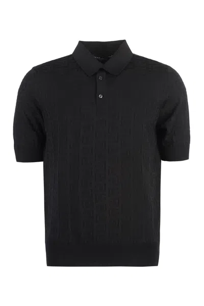 Shop Dolce & Gabbana Men's Jacquard Knit Polo Shirt In Black