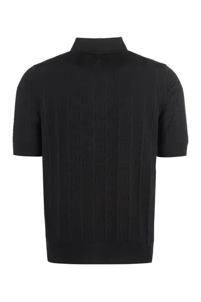 Shop Dolce & Gabbana Men's Jacquard Knit Polo Shirt In Black