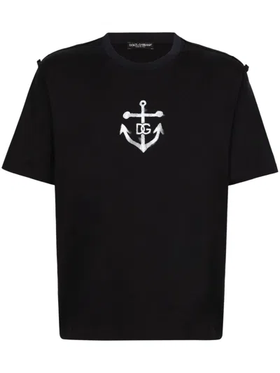 Shop Dolce & Gabbana Men's Short-sleeved Marina Print T-shirt In Blue