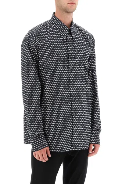 Shop Dolce & Gabbana Men's Oversized Button-up Shirt With Micro Monogram Pattern In Black