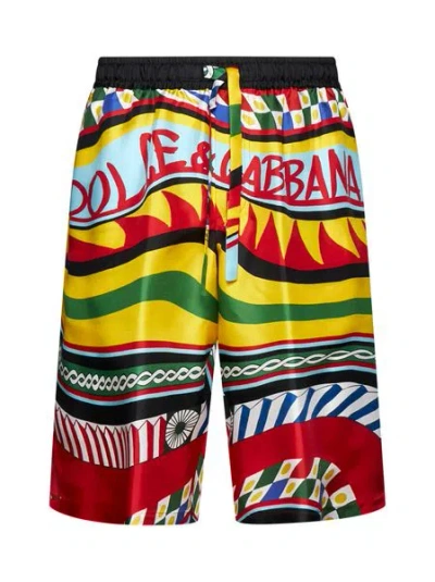 Shop Dolce & Gabbana Men's Printed Twill Jogging Shorts In Tan