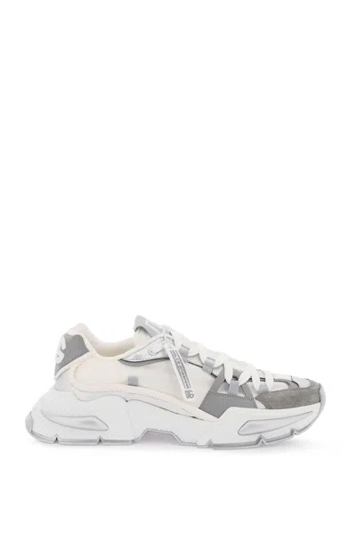 Shop Dolce & Gabbana Men's White Low Top Sneakers With Contrasting Leather Details In Silver