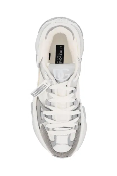 Shop Dolce & Gabbana Men's White Low Top Sneakers With Contrasting Leather Details In Silver
