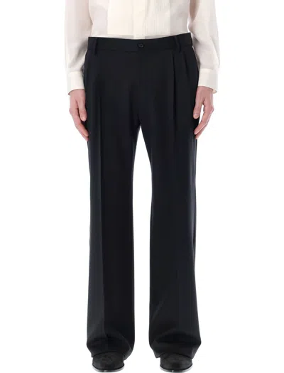 Shop Dolce & Gabbana Men's Straight Leg Stretch Virgin Wool Pants In Black