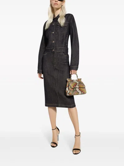 Shop Dolce & Gabbana Timeless Denim Midi Skirt In Classic Black Stretch Cotton In Blue