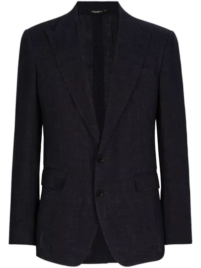 Shop Dolce & Gabbana Navy Blue Cotton-linen Blend Men's Jacket