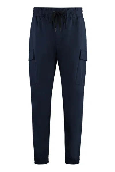 Shop Dolce & Gabbana Navy Cotton Blend Trousers With Adjustable Drawstring Waist For Men In Blue