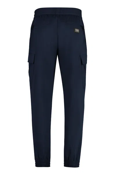Shop Dolce & Gabbana Navy Cotton Blend Trousers With Adjustable Drawstring Waist For Men In Blue