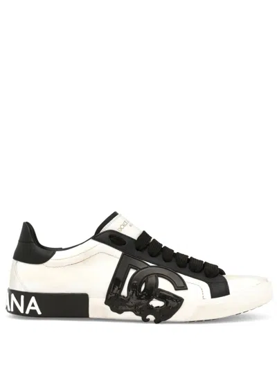 Shop Dolce & Gabbana Men's Portofino Leather Sneakers In White For Ss24