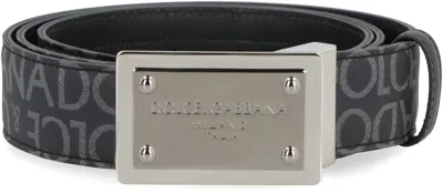 Shop Dolce & Gabbana Reversible Logo Belt For Men In Grey