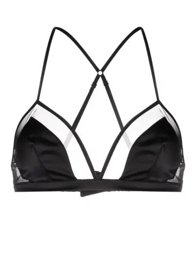 Shop Dolce & Gabbana Satin Tulle Triangle Bra For Women With Semi-sheer Panels And Criss-cross Straps In Black
