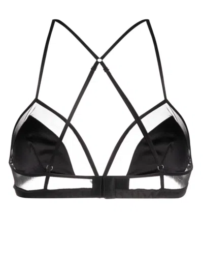 Shop Dolce & Gabbana Satin Tulle Triangle Bra For Women With Semi-sheer Panels And Criss-cross Straps In Black