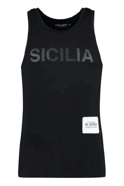 Shop Dolce & Gabbana Sicilia Print Re-edition Tank Top For Men In Black