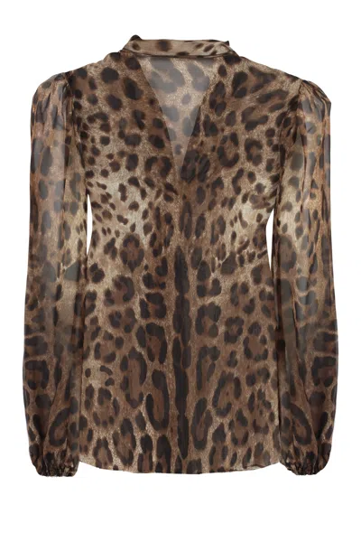 Shop Dolce & Gabbana Silk Women's Shirt For Fw23 In Animalier