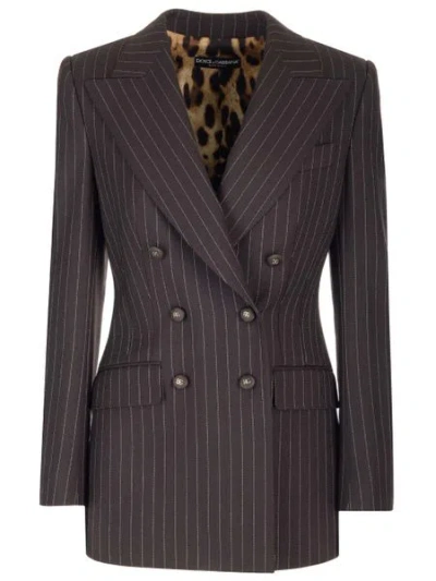 Shop Dolce & Gabbana Sophisticated Pinstriped Turlington Jacket For Women In Brown
