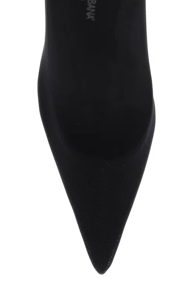 Shop Dolce & Gabbana Stretch Tulle Thigh-high Boots For Women In Black