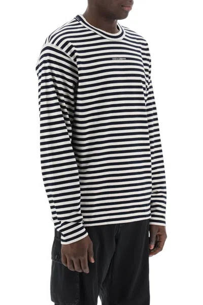 Shop Dolce & Gabbana Striped Long-sleeved T-shirt For Men Inspired By Nautical Style In Black