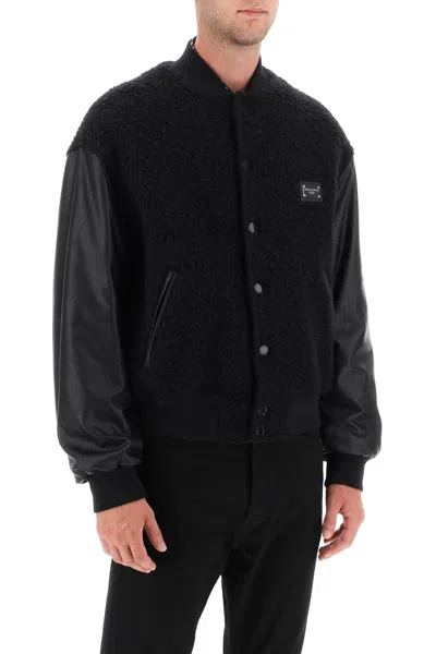 Shop Dolce & Gabbana Stylish Black Wool-blend Bomber Jacket For Men