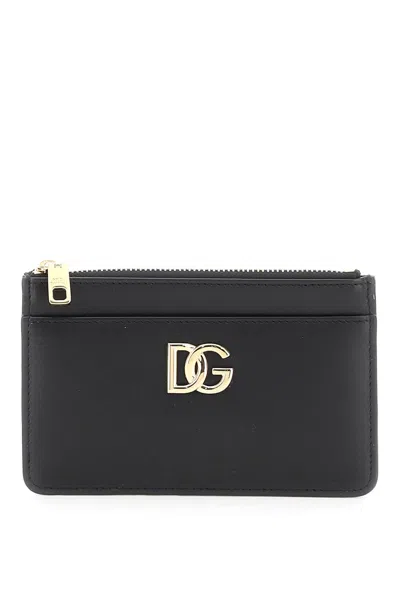 Shop Dolce & Gabbana Stylish Women's Black Leather Cardholder With Zipper From Ss24 Collection