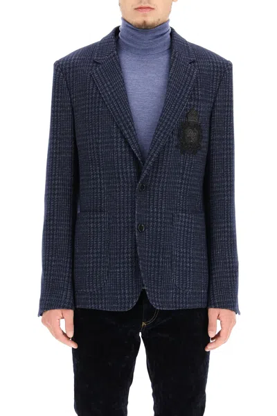 Shop Dolce & Gabbana Tailored Blazer In Tartan Wool In Blue