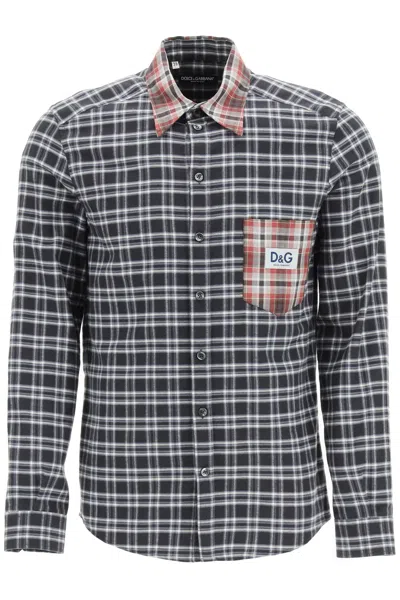 Shop Dolce & Gabbana Tartan Flannel Shirt In Gray
