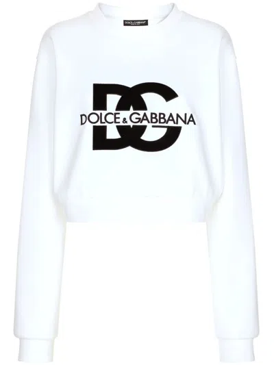 Shop Dolce & Gabbana White Dg Logo Crewneck Sweatshirt For Women