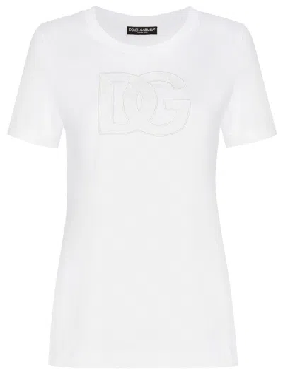 Shop Dolce & Gabbana White Lace Logo T-shirt For Women