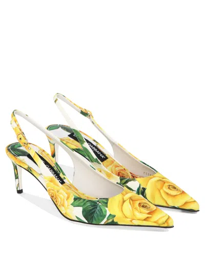 Shop Dolce & Gabbana Women's Floral Print Slingbacks For Ss24 In Yellow