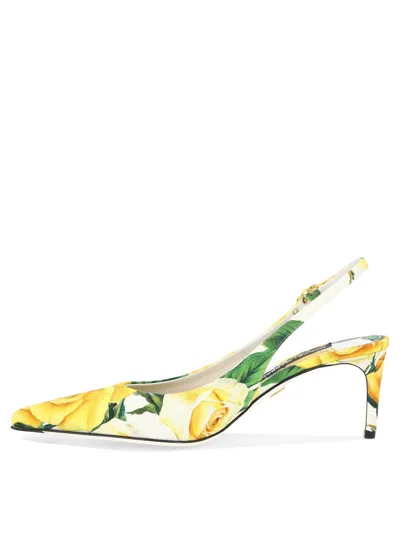 Shop Dolce & Gabbana Women's Floral Print Slingbacks For Ss24 In Yellow