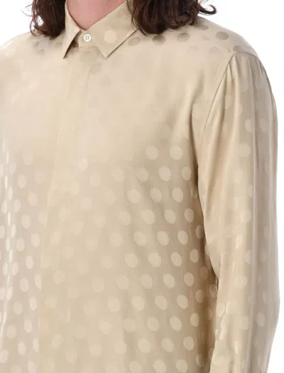 Shop Saint Laurent Dotted Shiny And Matte Silk Shirt For Men By Yves  In Beige